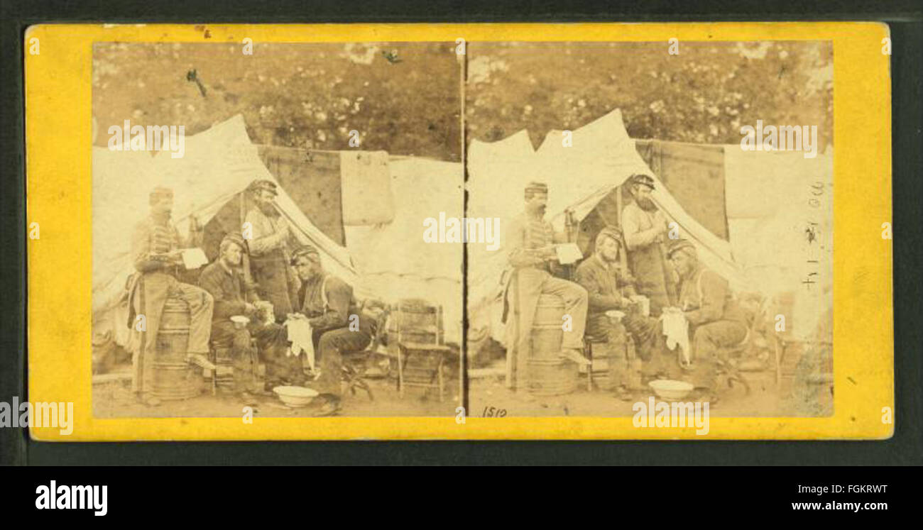 La vita di Camp. Armata del Potomac. Notizie da casa, da Robert N. Dennis raccolta di vista stereoscopica Foto Stock