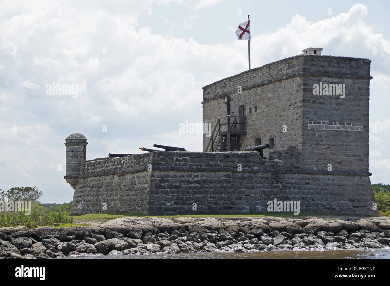 Fort Matanzas, Spagnolo avamposto coloniale, alla banca del fiume a sud di St Augustine, Florida Foto Stock