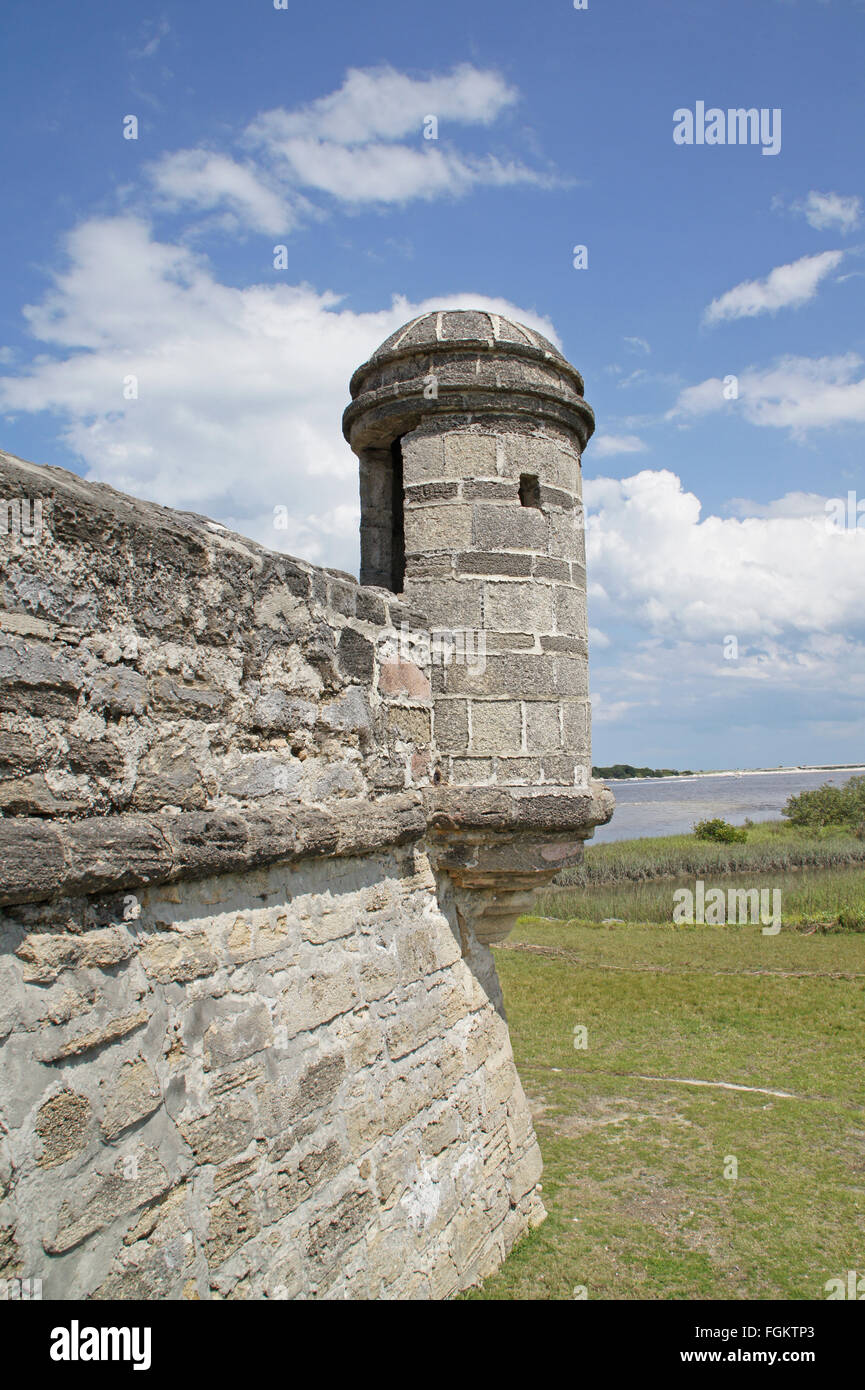 Fort Matanzas, Spagnolo avamposto coloniale, alla banca del fiume a sud di St Augustine, Florida Foto Stock