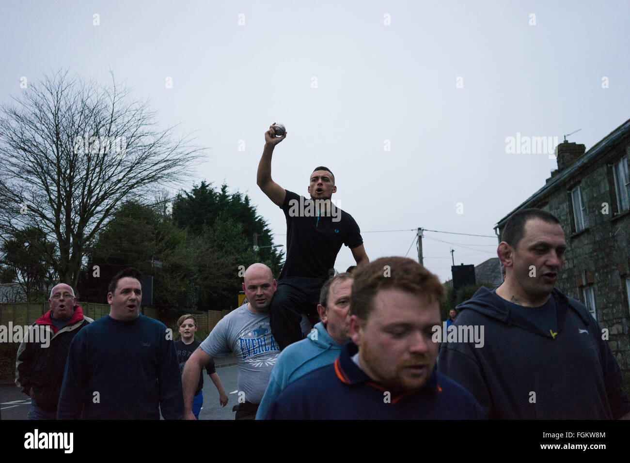 Hockey irlandese in st columb Major, Cornwall, Regno Unito - 20 Febbraio 2016 Foto Stock