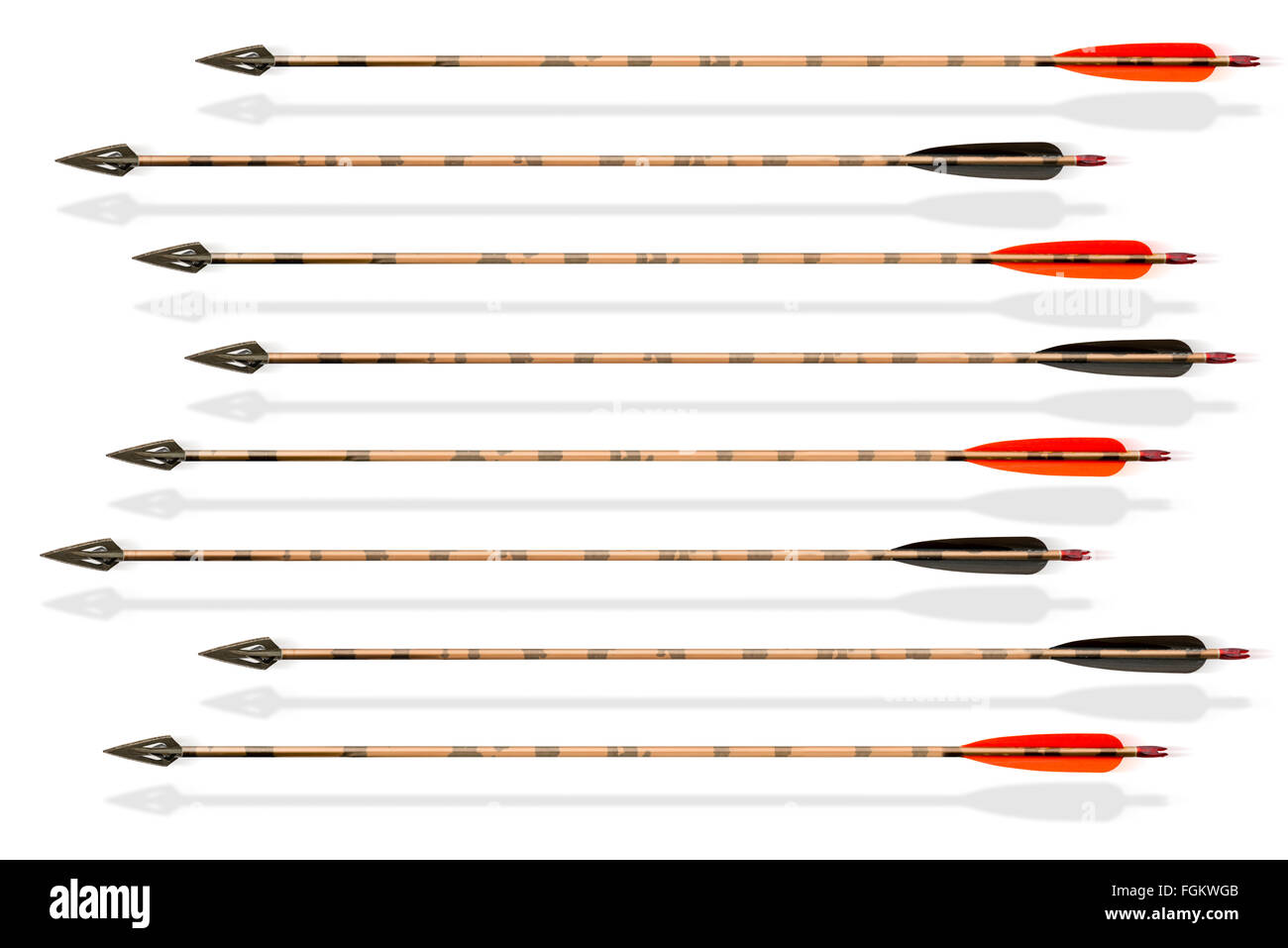 Un gruppo di caccia frecce isolati su sfondo bianco Foto Stock