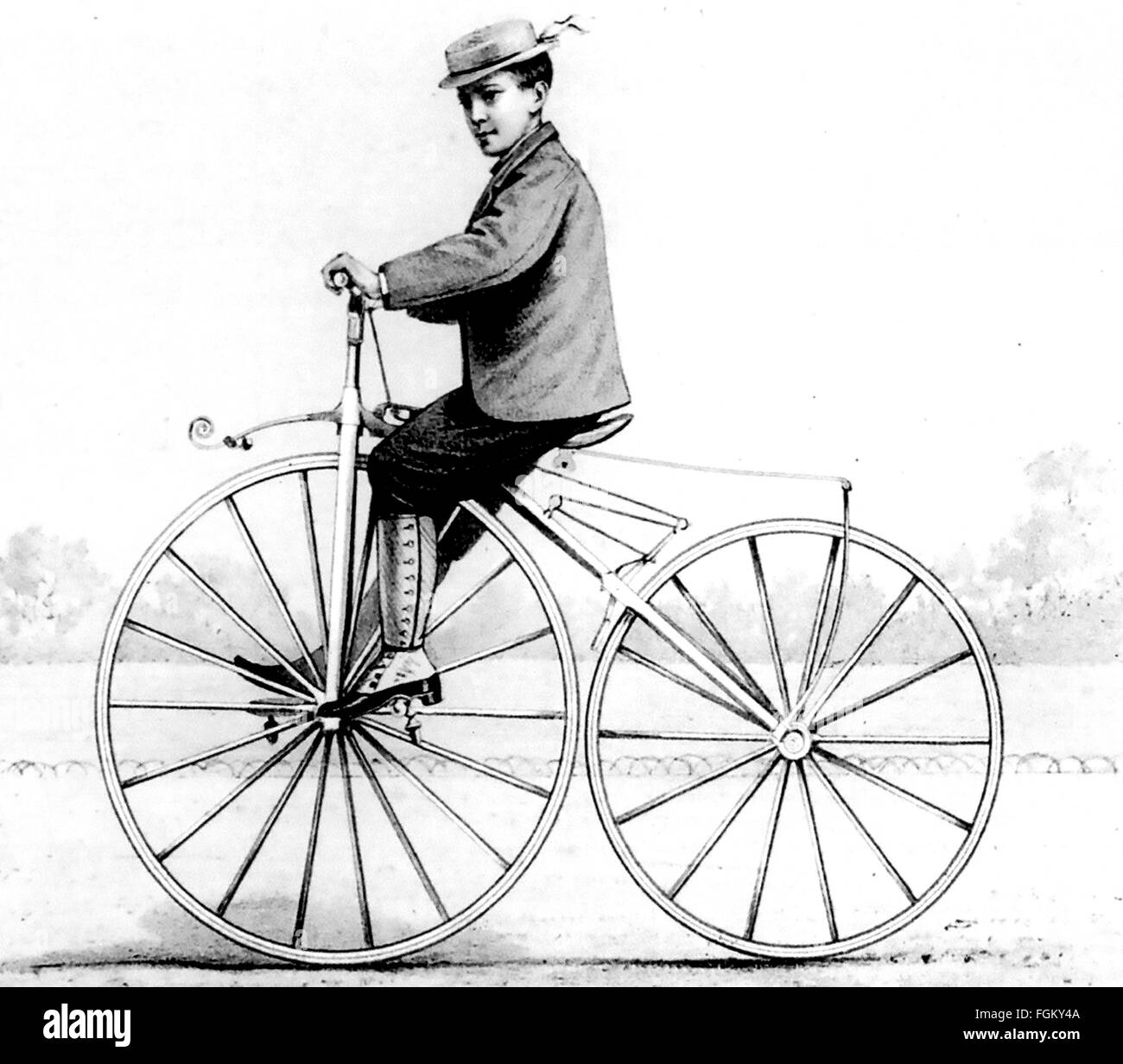 PIERRE MICHAUX (1813-1883) francese fabbro e pioniere della bicicletta. Suo  figlio Ernest su un velocipede nel 1868 Foto stock - Alamy