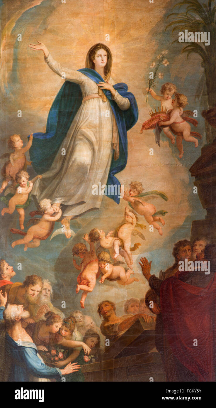 BANSKA STIAVNICA, Slovacchia - 5 febbraio 2015: La vernice barocca dell Assunzione della Vergine Maria di Vincent Fisher (1811). Foto Stock