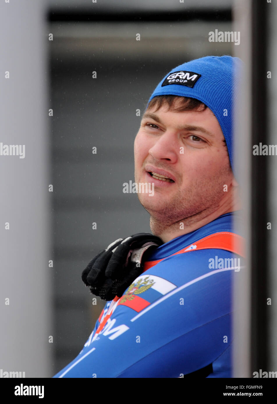 Stepan Fedorow (Russia) all'uomo singolo alla Coppa del Mondo di slittino a Winterberg, Germania, 21 febbraio 2016. Foto: CAROLINE SEIDEL/dpa Foto Stock