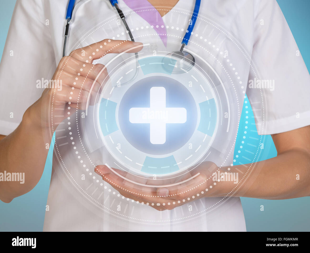 Medico di Medicina lavora con i moderni computer interfaccia come concetto Foto Stock