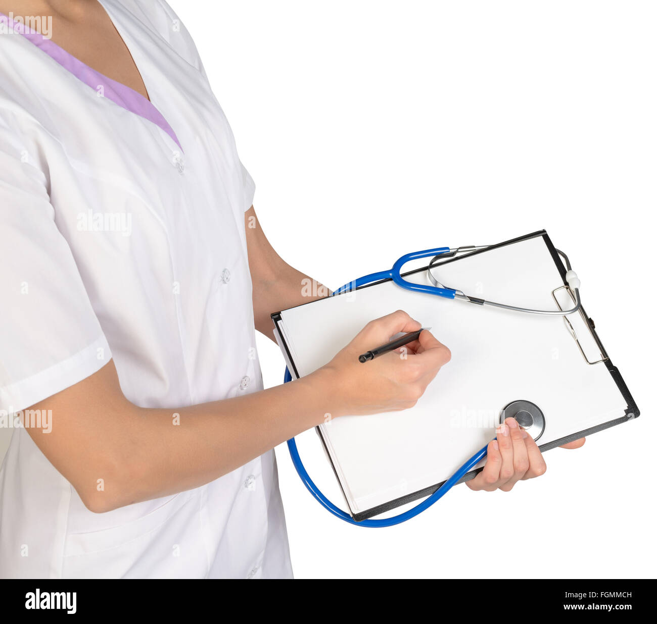 Close-up di medico donna compilando il modulo medico Foto Stock