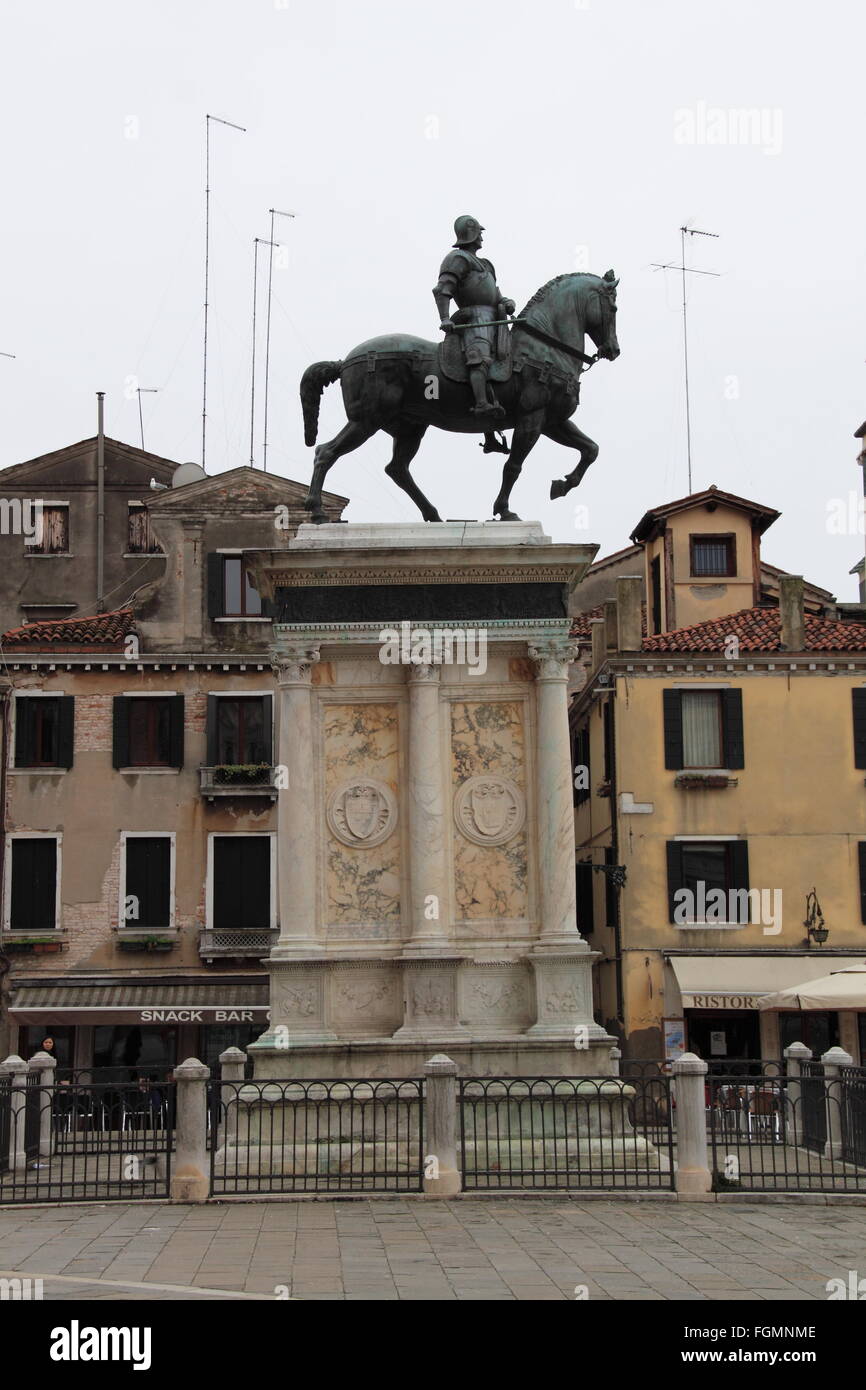 Statua equestre di Bartolomeo Colleoni, Campo SS Giovanni e Paolo, Castello, Venezia, Veneto, Italia, Mare Adriatico, Europa Foto Stock