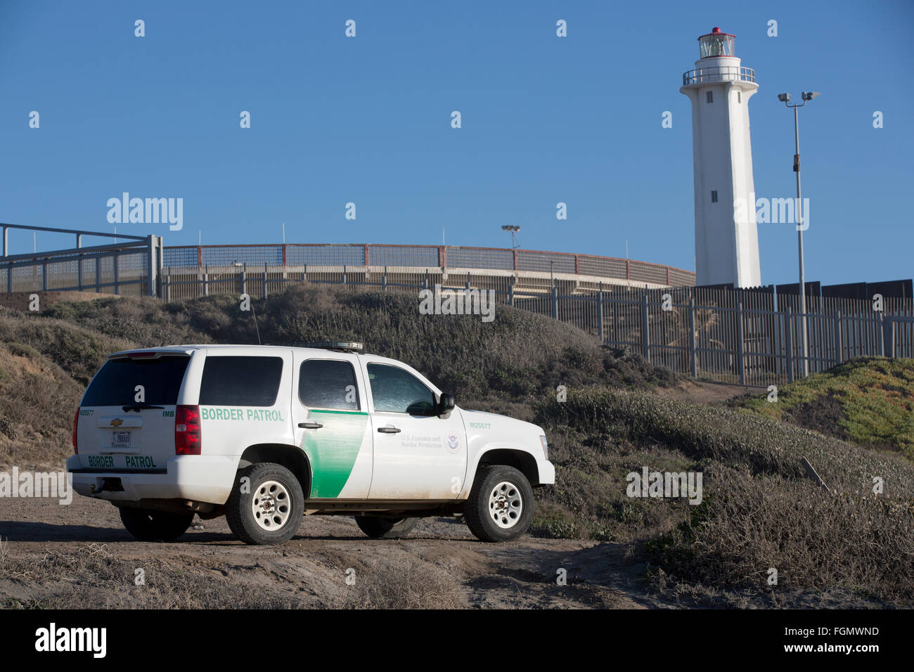 Vista dal lato americano della US / Tijuana, Messico recinzione di confine vicino a San Ysidro, California Foto Stock