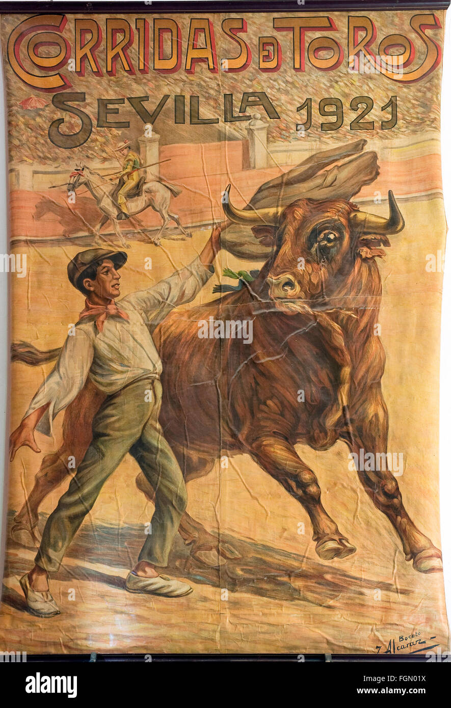 Hacienda Torralba-vecchia corrida poster, Chucena, provincia di Huelva, regione dell'Andalusia, Spagna, Europa Foto Stock