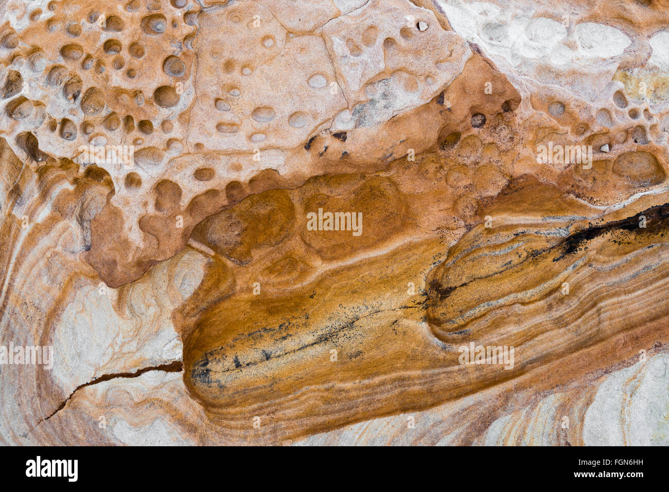 Australian rock formazione sfondo, texture di pietra arenaria con tracce di ferro in australia, pietre devoniano Foto Stock