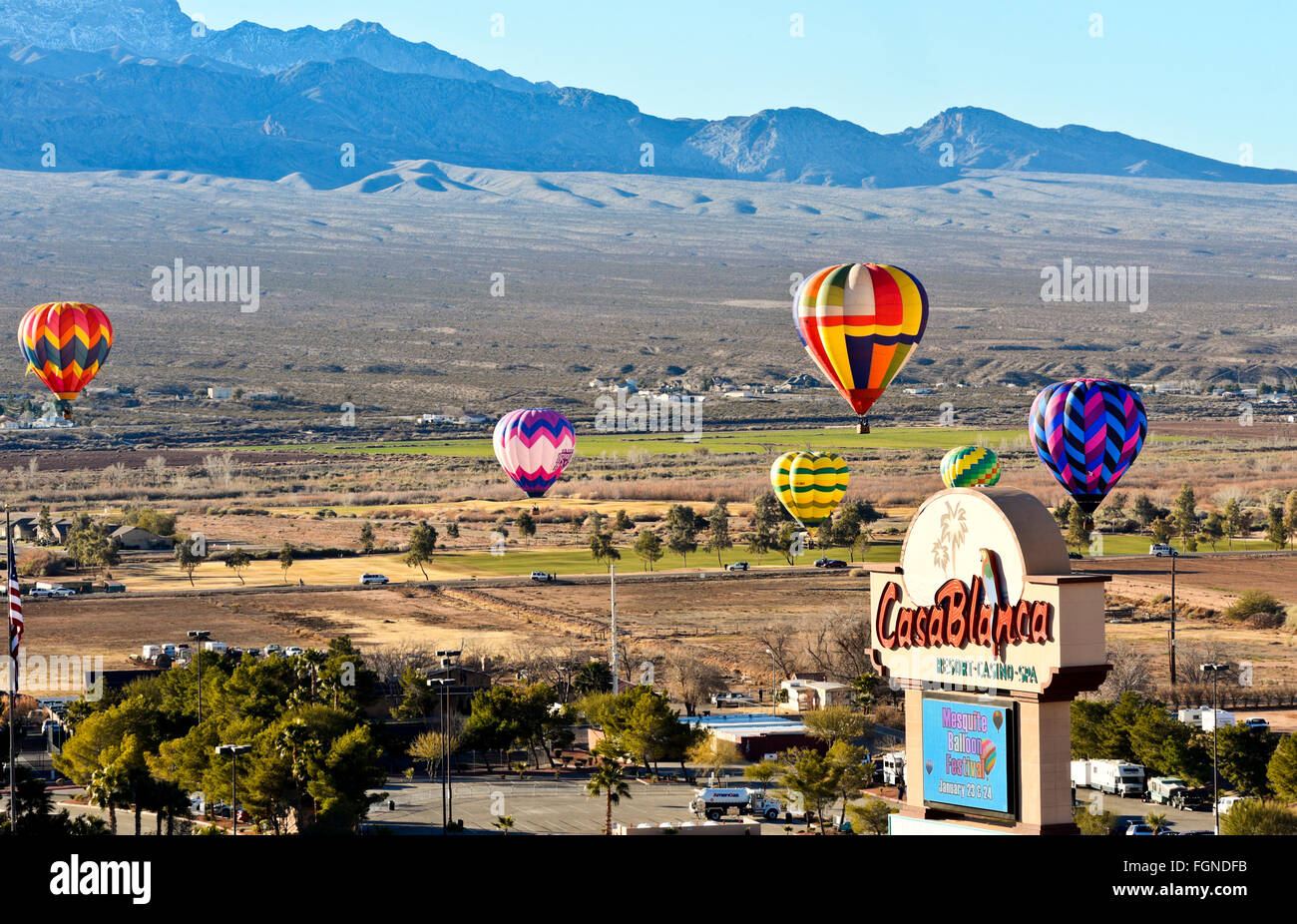 Il Casablanca Resort Casino Hotel ha ospitato il 2016 Mesquite Hot Air Balloon Festival in Mesquite Nevada Foto Stock