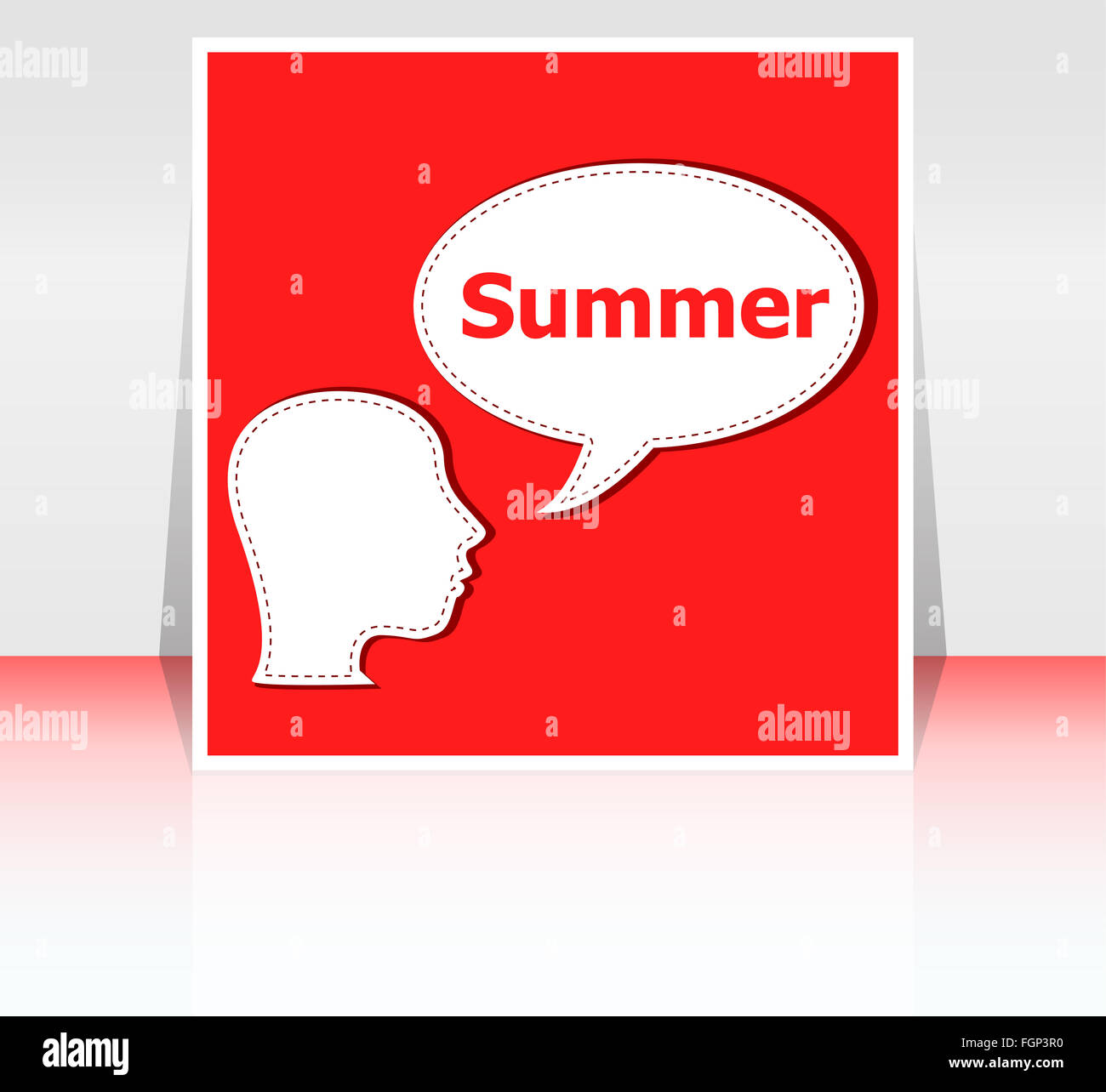 Discorso bolla con testa di uomo silhouette, estate parola su di esso Foto Stock
