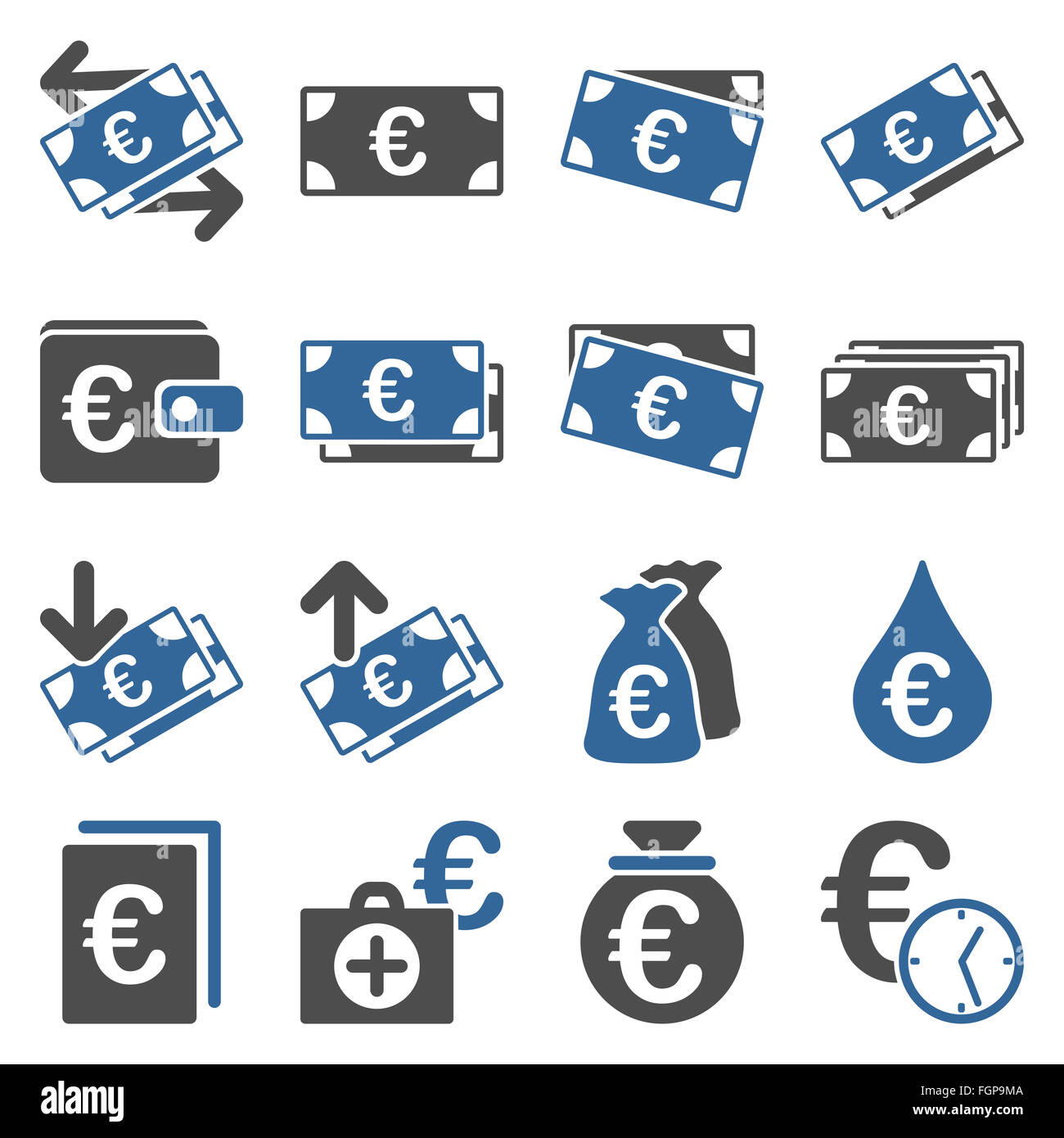 Euro banking aziendale e strumenti di servizio icone Foto Stock