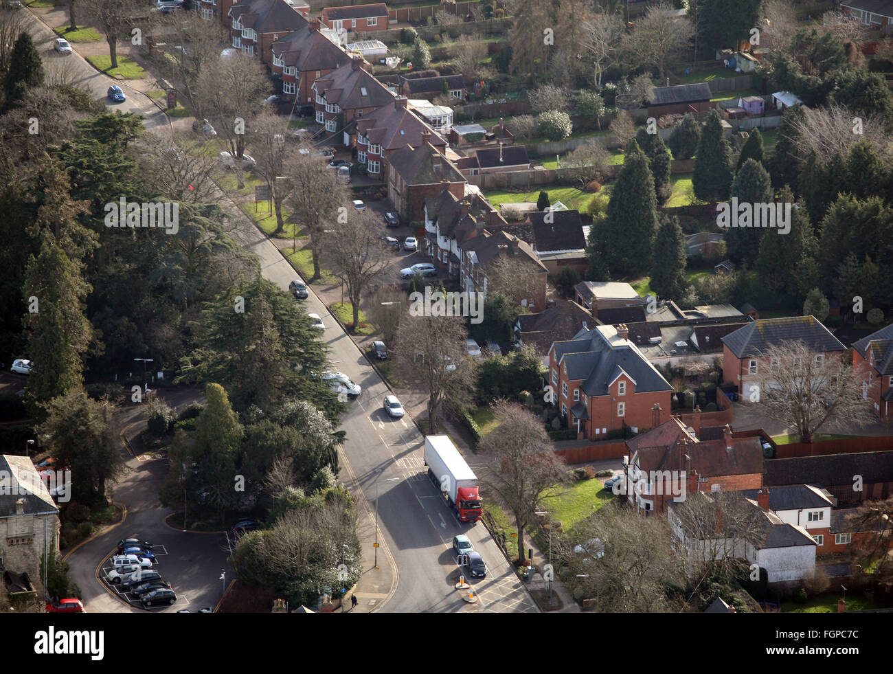 Vista aerea di un tipico suburbana domestico middle class English street a Banbury, Oxfordshire, Regno Unito Foto Stock