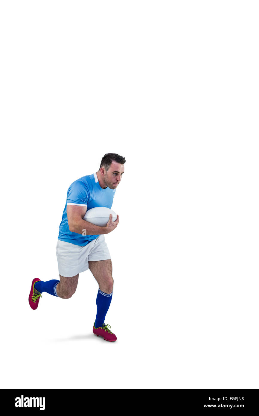 Giocatore di rugby in esecuzione con la palla Foto Stock