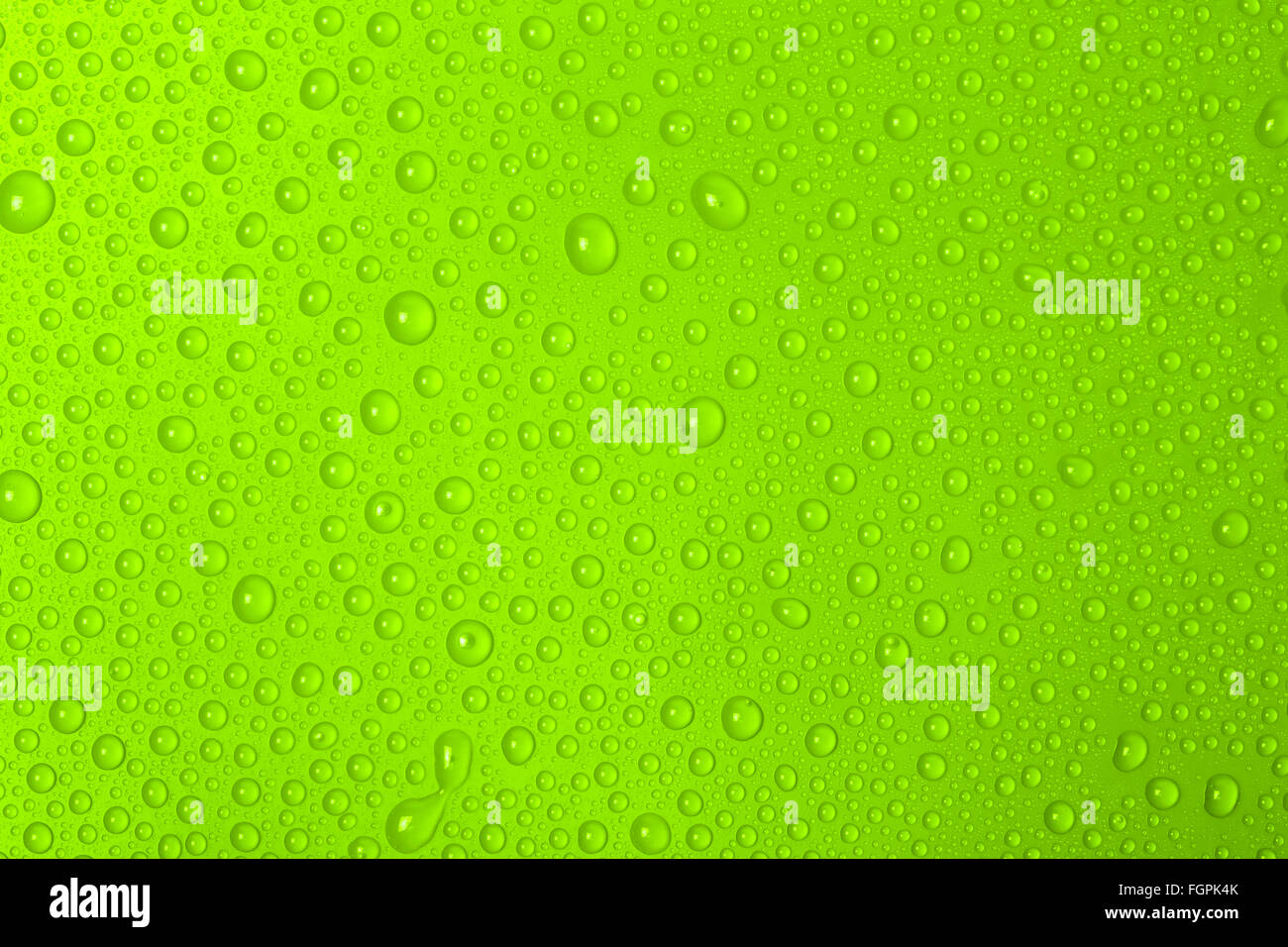 Gocce di acqua su sfondo verde Foto Stock