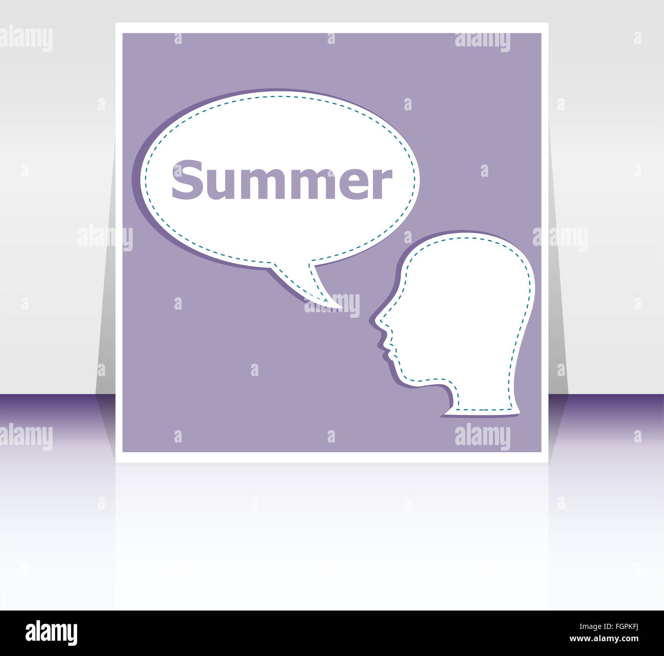 Discorso bolla con testa di uomo silhouette, estate parola su di esso Foto Stock