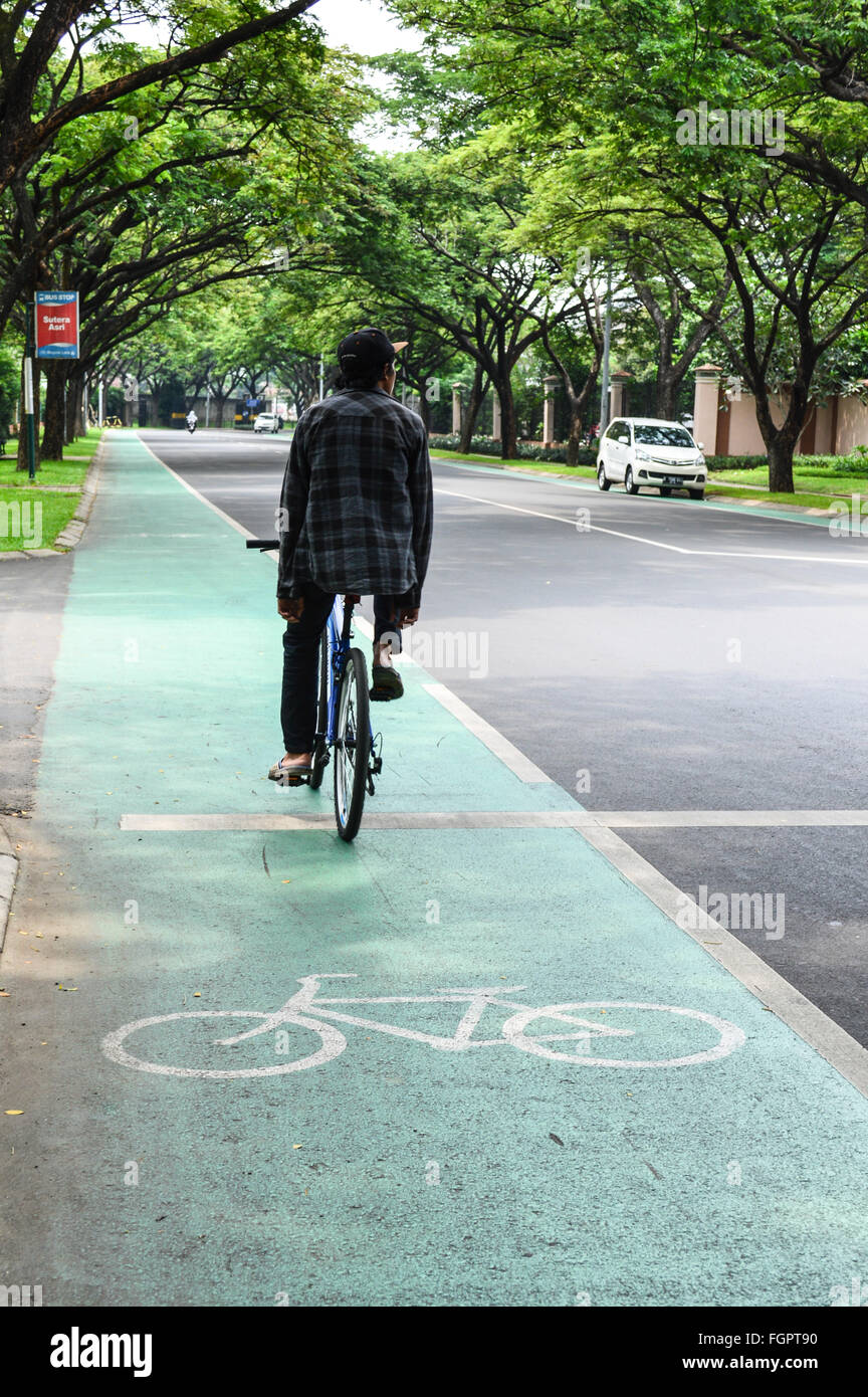 Ciclista sulla pista ciclabile Foto Stock