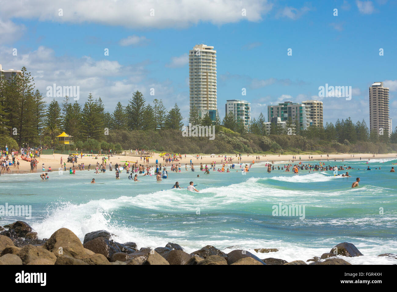 Burleigh capi beach e la fascia costiera sulla costa d'Oro,Queensland, Australia Foto Stock