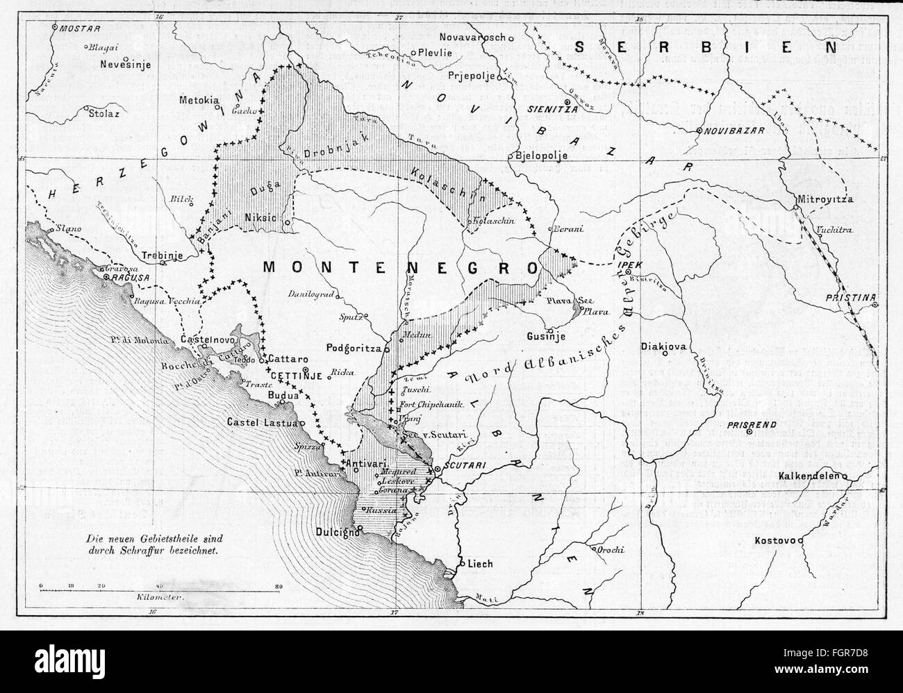 Cartografia, mappe politiche, Principato di Monternegro ai confini dopo il trattato di Berlino del 1878 e il congresso di Berlino del 1880, diritti aggiuntivi-clearences-non disponibili Foto Stock