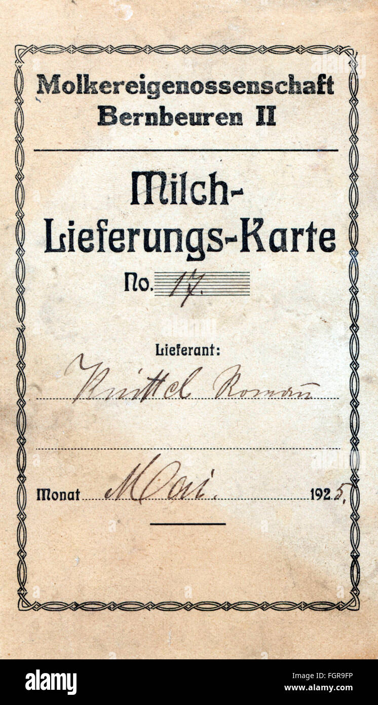 Food, Milk, Milk Delivery Card, cooperativa casearia Bernbeuren II, maggio 1925, diritti aggiuntivi-clearences-non disponibile Foto Stock
