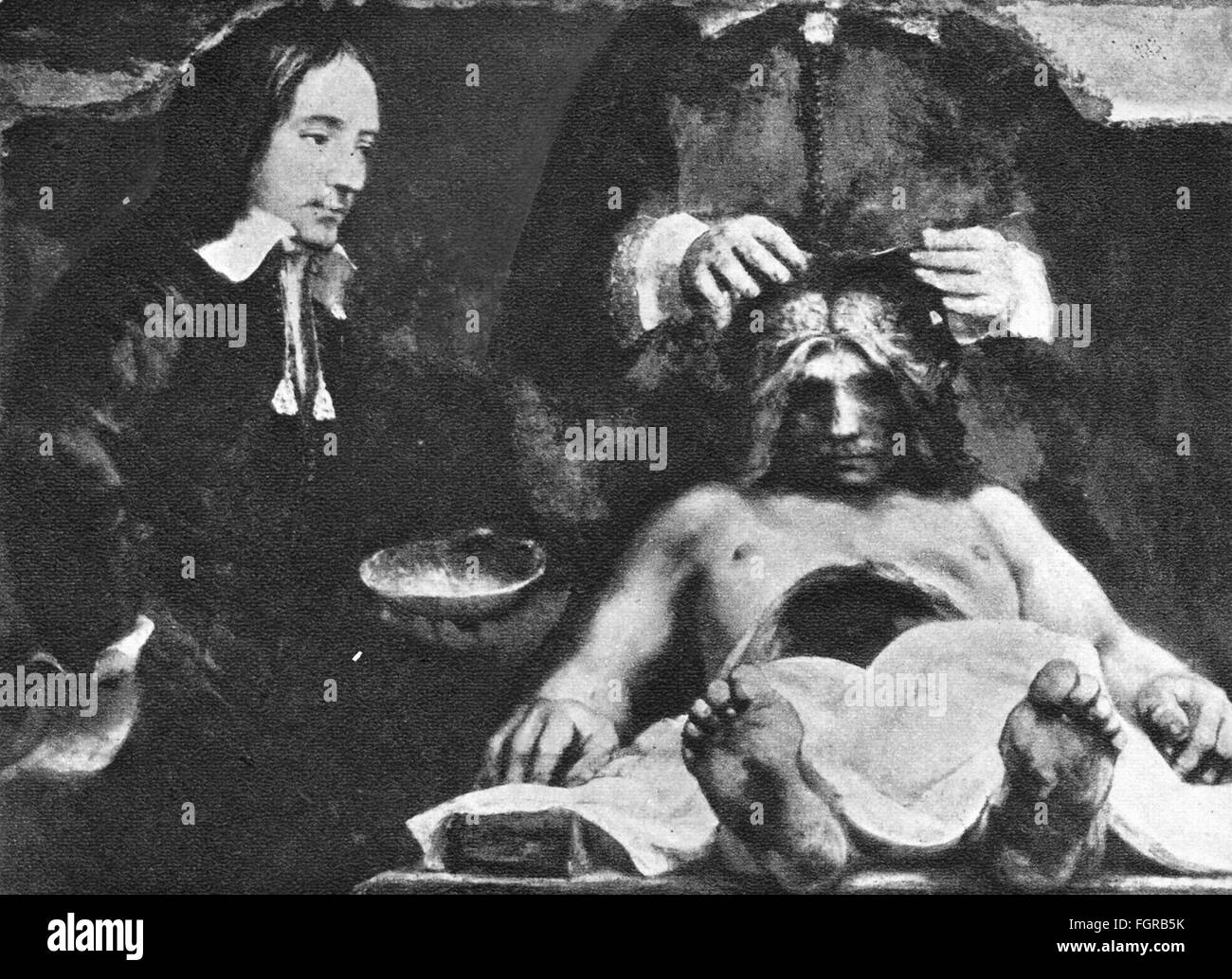 Medicina, anatomia, dissezione / autopsia, dopo la pittura frammento 'la lezione di anatomia del Dr. Joan Deyman' di Rembrandt van Rijn (1606 - 1669), 1656, stampa, diritti aggiuntivi-clearences-non disponibile Foto Stock