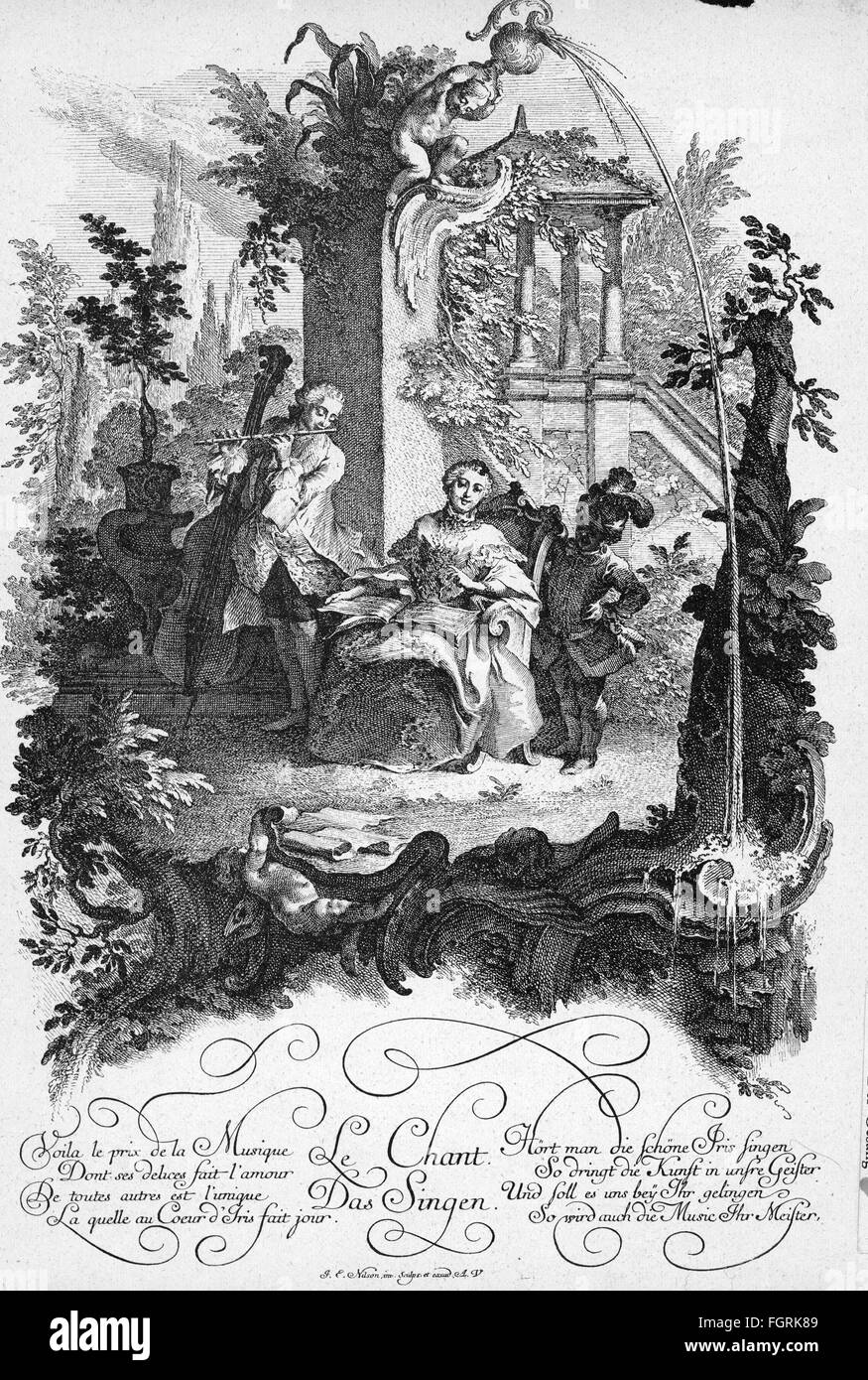Musica, musica vocale, allegoria, il canto, incisione di Johannes Esaias Nilson, Augusta, circa 1770, Additional-Rights-Clearences-Not Available Foto Stock