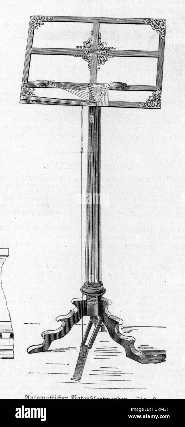 Tecnologie, macchine, curatore automatico di spartiti di Trobach e Rosenzweig, Berlino, 1879, vista, incisione in legno, 1880, tecnologia, tecnologie, invenzione, invenzioni, spartiti, spartiti, Germania, Regno di Prussia, Impero tedesco, epoca imperiale, XIX secolo, macchina, macchine, pianoforte, pianoforti, storico, storico, diritti aggiuntivi-clearences-non disponibili Foto Stock