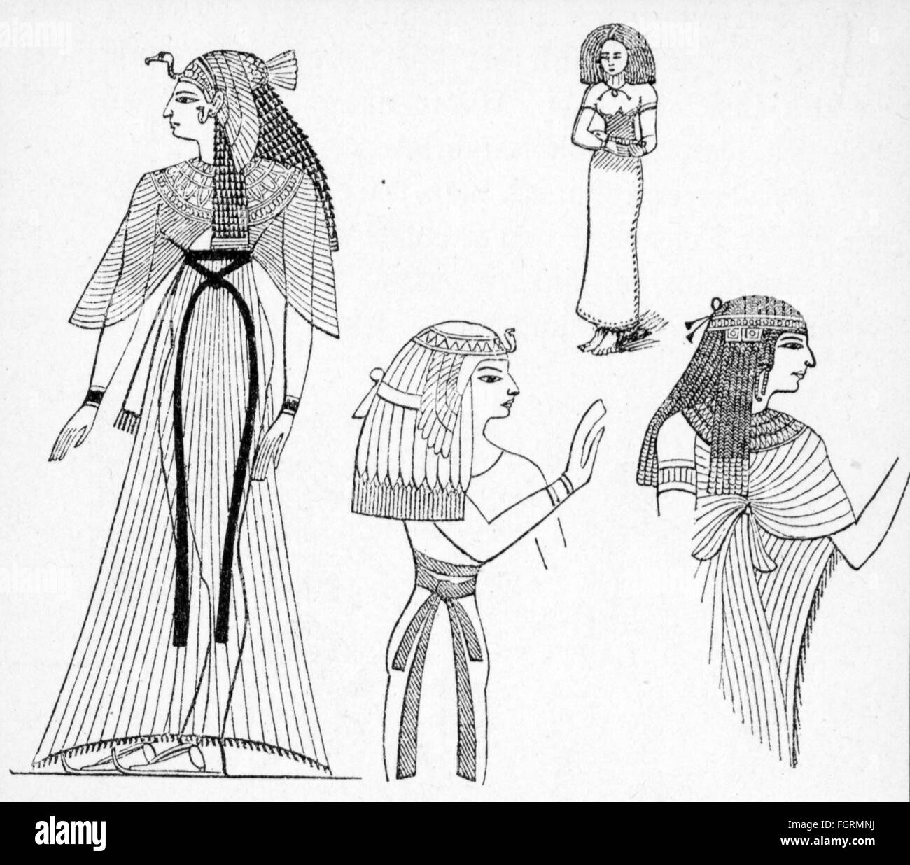 Moda, mondo antico, Egitto, abbigliamento donna, dopo John Gardner  Wilkinson (1797 - 1875), incisione in legno, XIX secolo, XIX secolo,  grafica, grafica, egiziano, abiti, abiti, abiti, abiti, abiti, abiti, mezza  lunghezza, in
