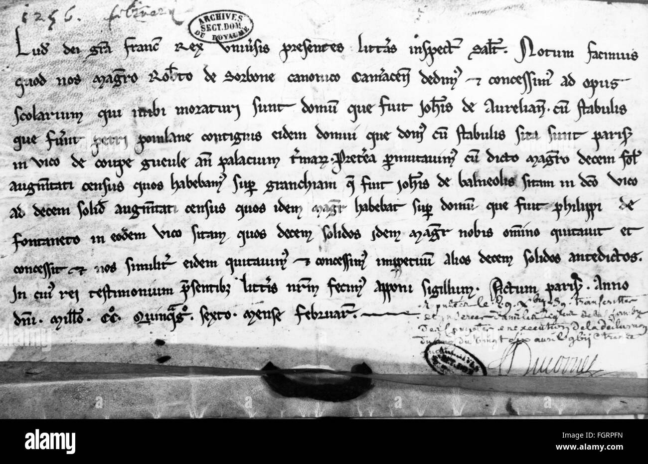 Pedagogia, università, carta della fondazione della Sorbona da re Luigi IX di Francia, febbraio 1257, diritti aggiuntivi-clearences-non disponibile Foto Stock