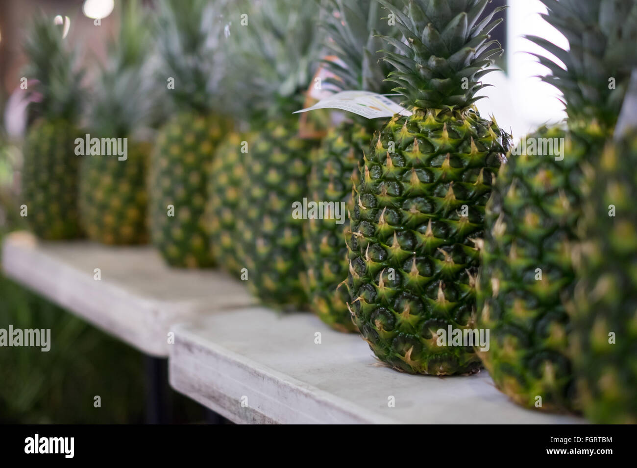 Ananassi per la vendita al Mercato Orientale - Detroit, Michigan Foto Stock
