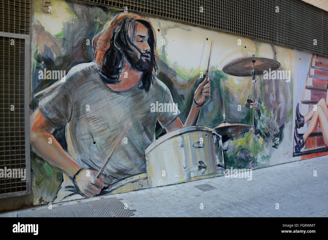 Graffiti pareti coperte in Barrio del Carmen, Valencia Spagna Foto Stock
