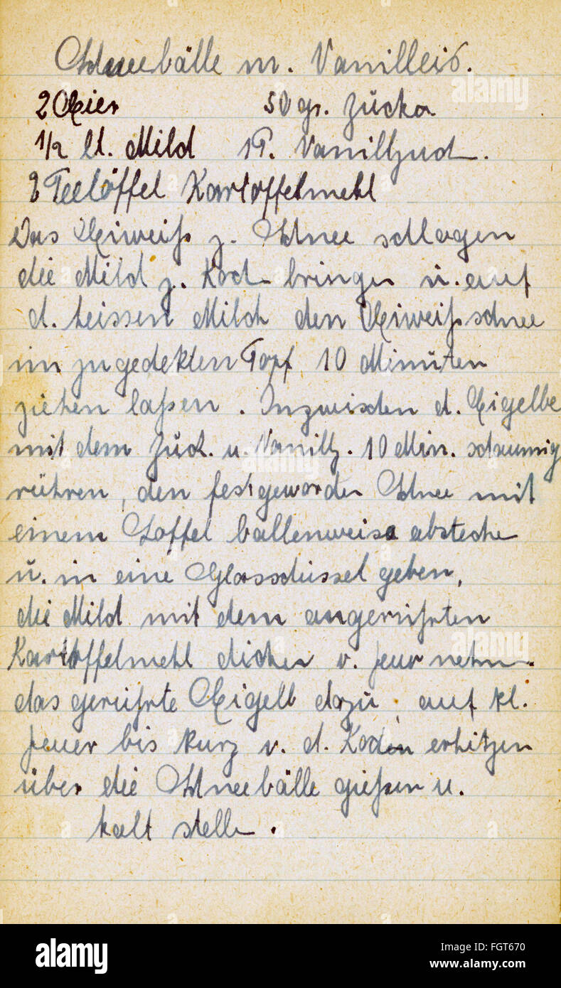 Famiglia, cucina e cottura, ricetta, palle di neve con ghiaccio alla vaniglia, anni '50, diritti aggiuntivi-clearences-non disponibile Foto Stock