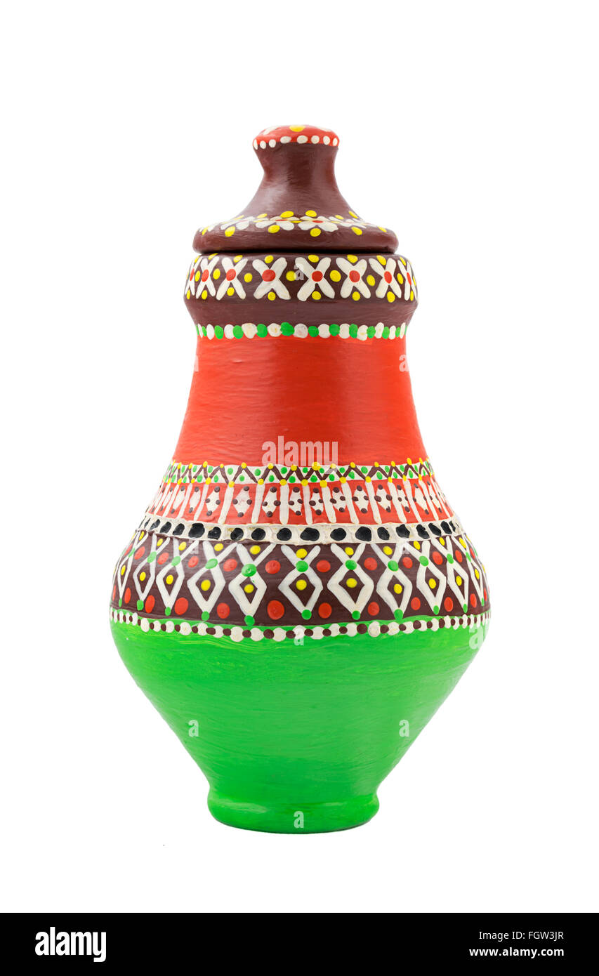 Un egiziano colorato decorato vaso in ceramica fatti di argilla, una delle più antiche abitudini degli antichi egizi Foto Stock