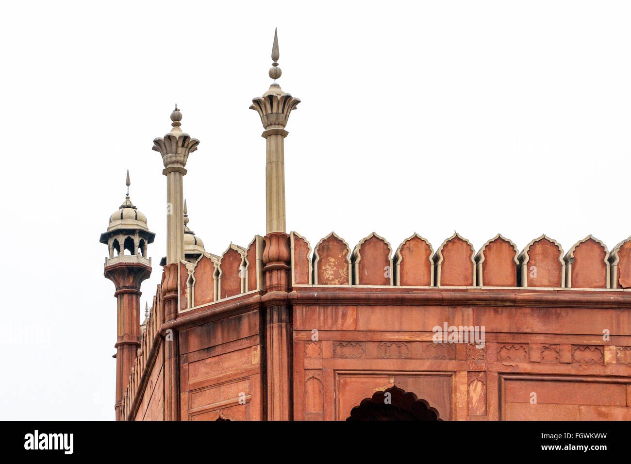 Minareto, Jama Masjid, Incia la più grande moschea, la Vecchia Delhi, India, Asia Foto Stock