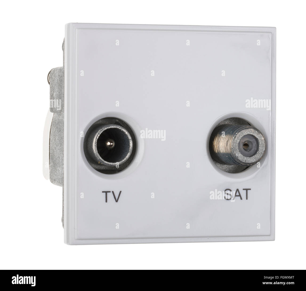 TV satellitare e presa di corrente a muro Foto stock - Alamy