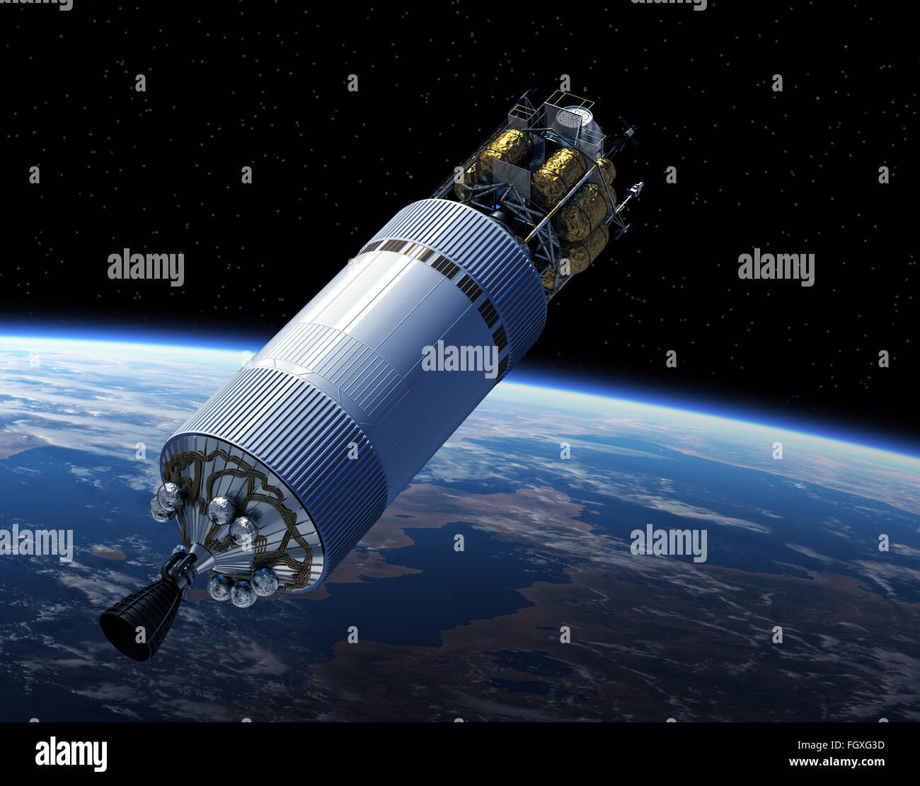 Esplorazione di equipaggio veicolo nello spazio. Scena 3D Foto Stock