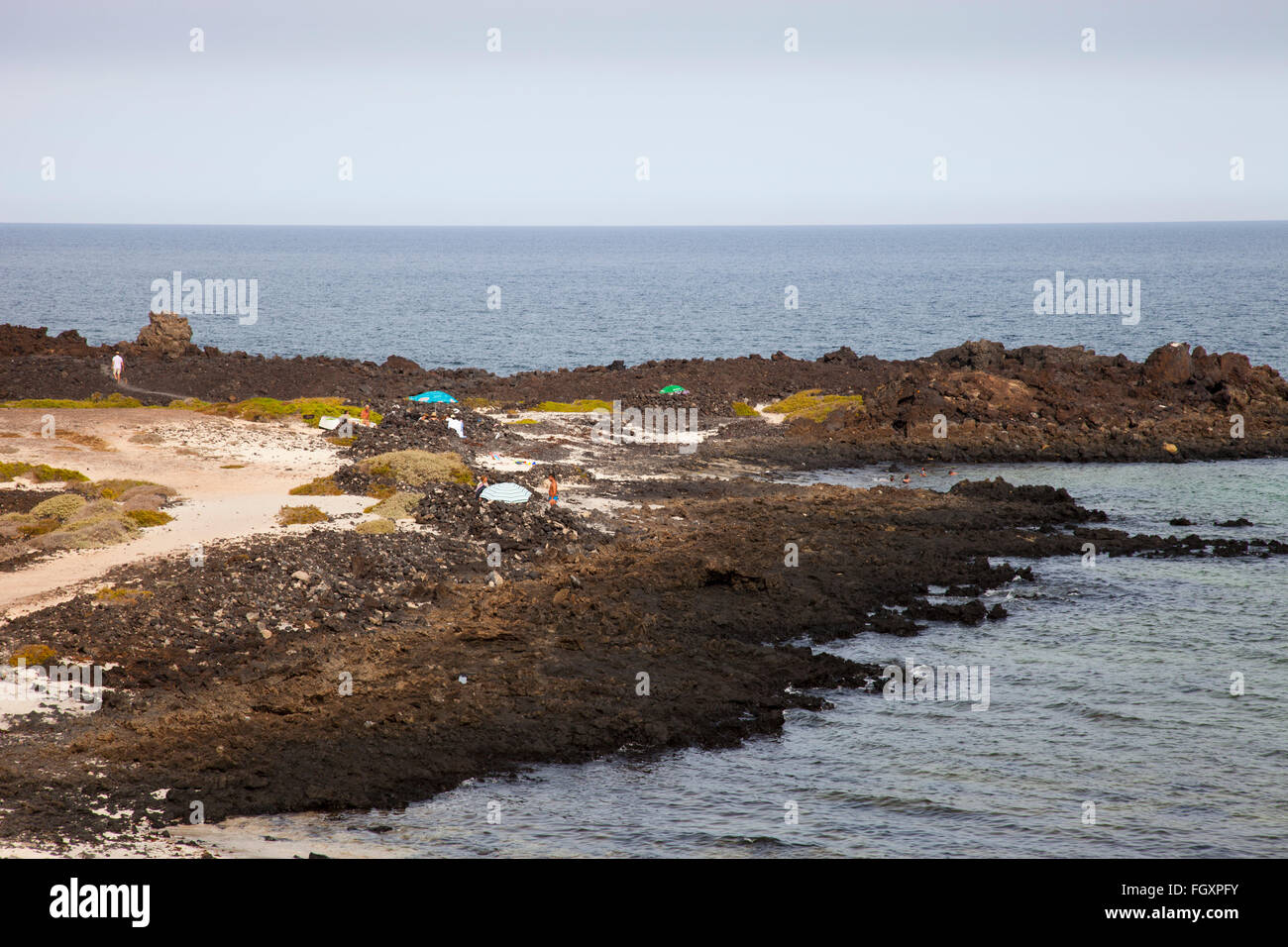 Le spiagge e le rocce vulcaniche, Malpais de la Corona area, Lanzarote, Isole canarie, Spagna, Europa Foto Stock