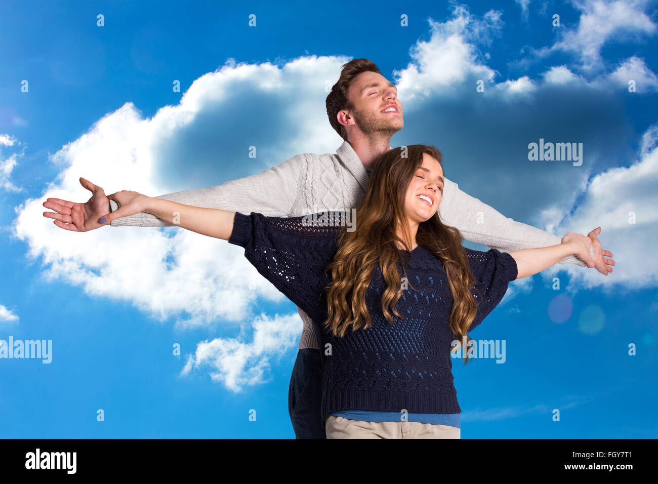 Immagine composita della romantica coppia giovane con braccia Foto Stock