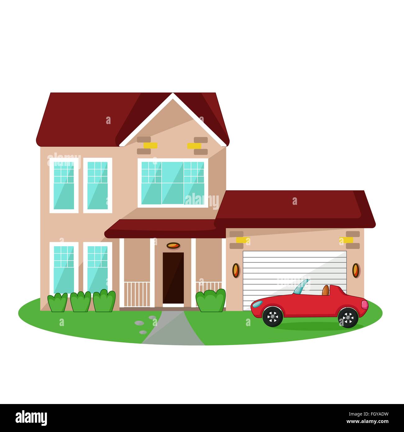Icona di isolato di casa con garage e auto Illustrazione Vettoriale
