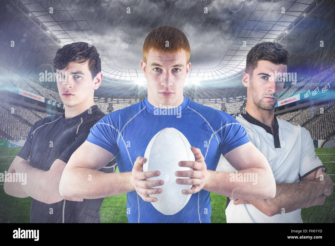 Immagine composita di agguerriti giocatori di rugby Foto Stock