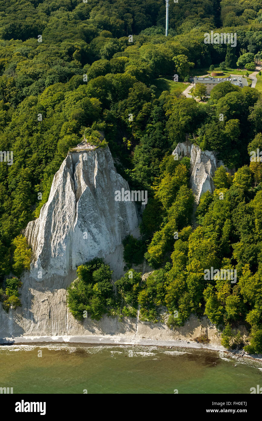 Vista aerea, chalk cliffs, Jasmund National Park, Big Stubbenkammer piccolo Stubbenkammer, Königstuhl, Observation Deck, Sassnitz, Foto Stock