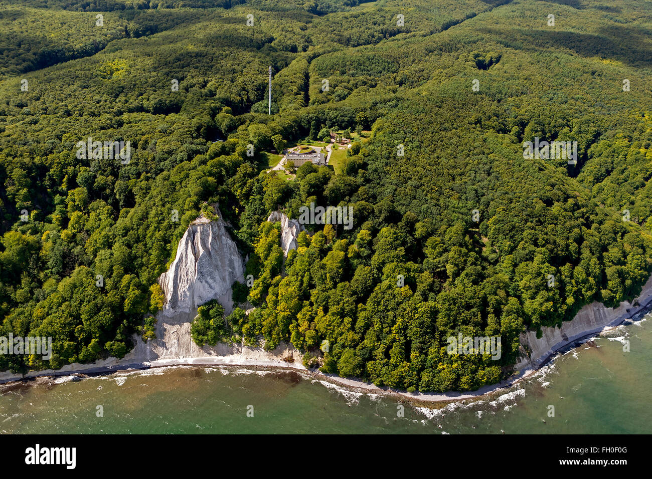 Vista aerea, chalk cliffs, Jasmund National Park, Big Stubbenkammer piccolo Stubbenkammer, Königstuhl, Observation Deck, Sassnitz, Foto Stock