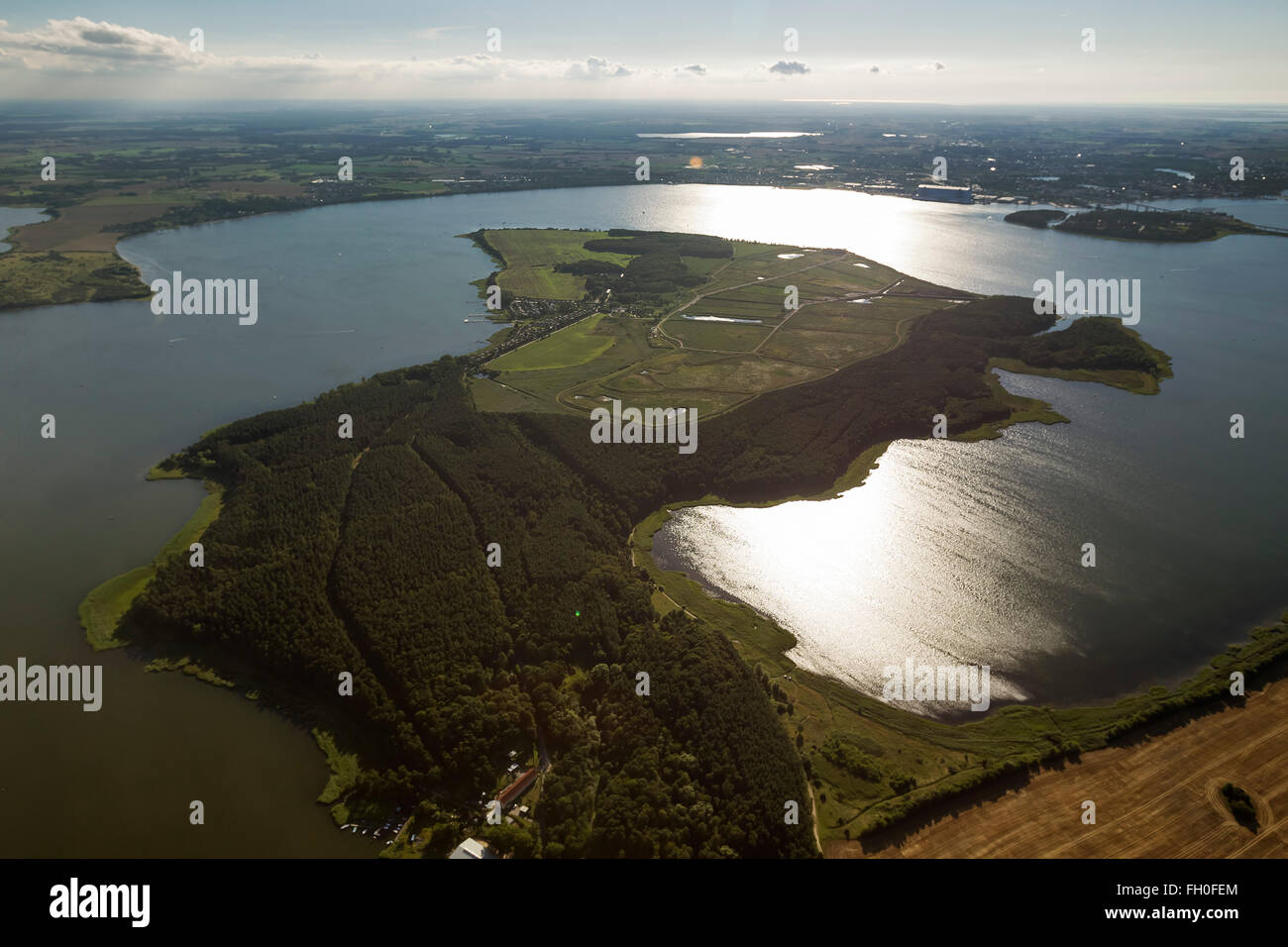 Vista aerea, Penisola Drigge tra Rügen e Stralsund, area di conservazione Wamper, Gustow, Rügen, Mar Baltico, Foto Stock