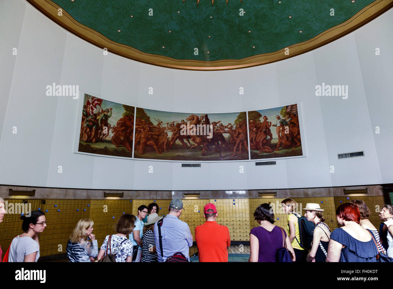 Florida, Sud, FL, Miami Beach, Washington Avenue, 13th Street Post Office, interno, guida, rotunda, murale, Charles Hardman, visite turistiche tr Foto Stock
