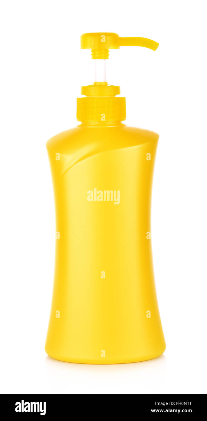 Flacone con pompa su sfondo bianco Foto Stock
