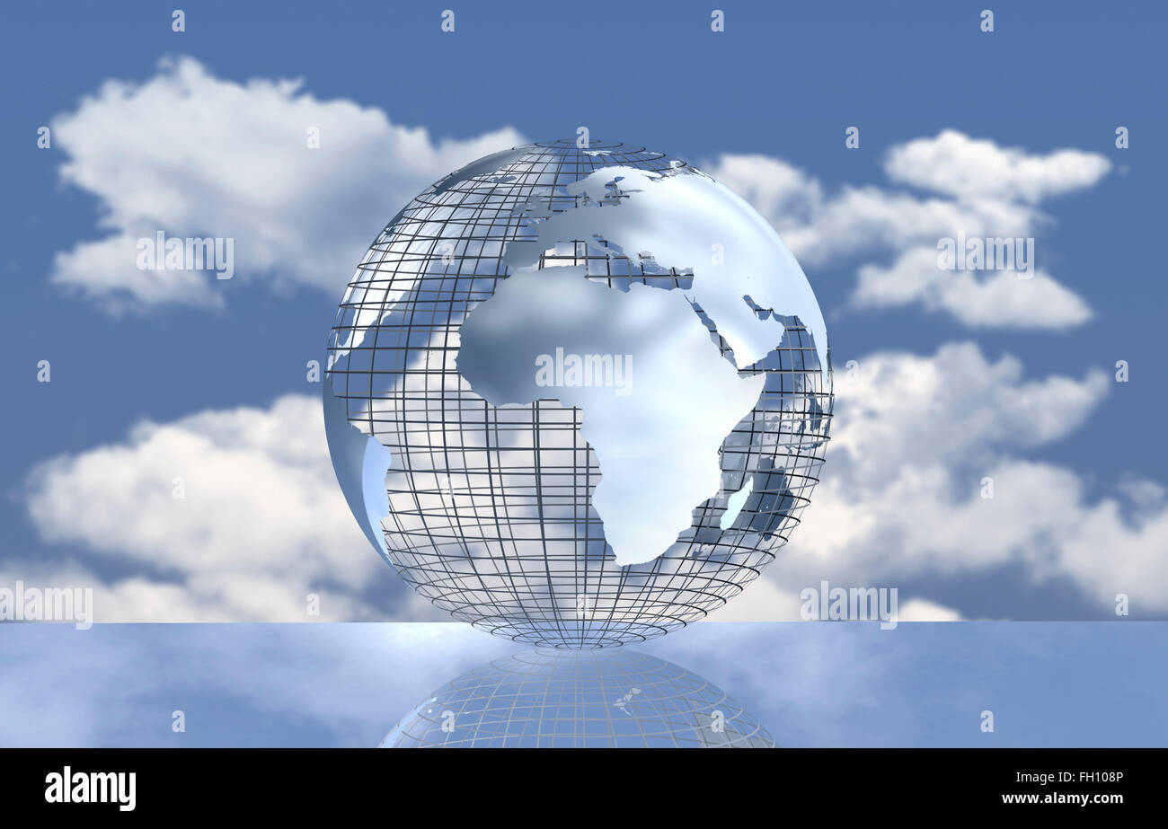 Computer grafica, globe contro le nubi, clima Foto Stock