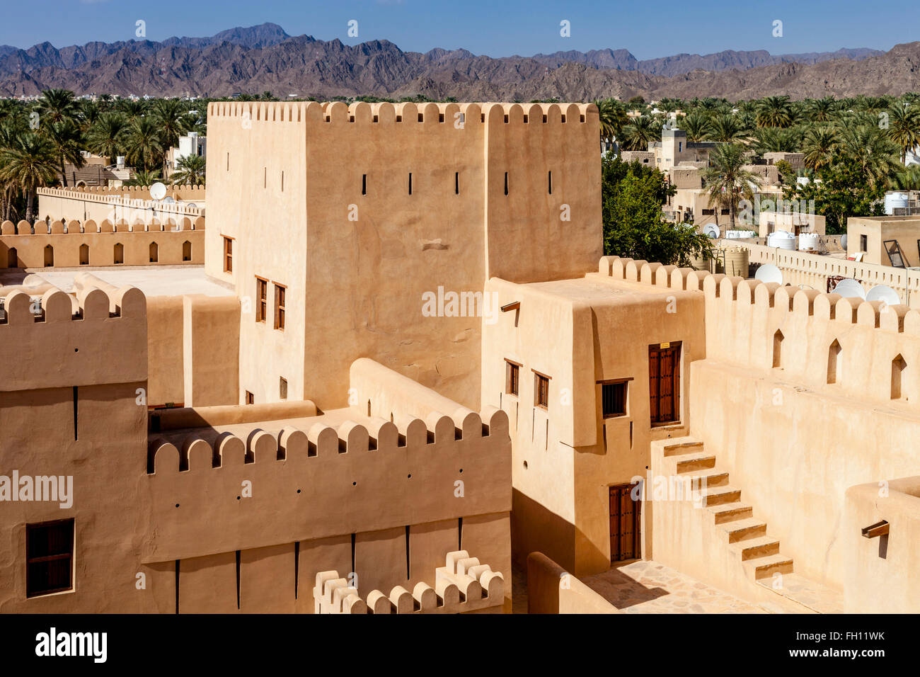 La Nizwa Fort, Nizwa, Ad Dakhiliyah Regione, Oman Foto Stock