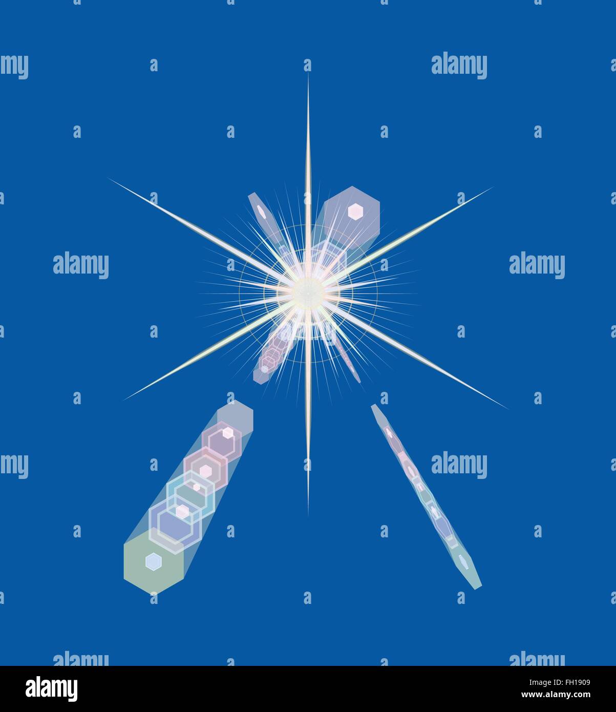 Sun con lens flare per tutti gli sfondi, senza l'uso di gradienti Illustrazione Vettoriale