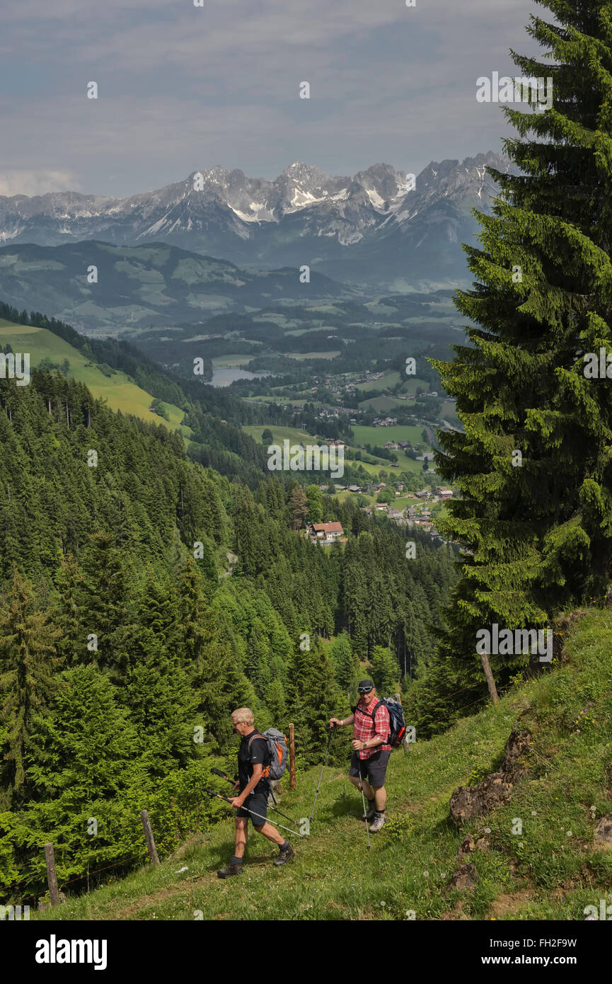Gli escursionisti sulle Alpi di Kitzbühel. Kitzbühel. Austria. Europa Foto Stock